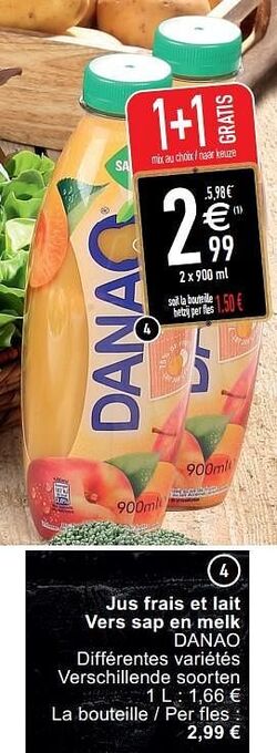 Cora Jus frais et lait vers sap en melk danao aanbieding