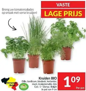 Intermarché Kruiden bio dille basillicum bieslook koriander munt krulpeterselie tijm aanbieding