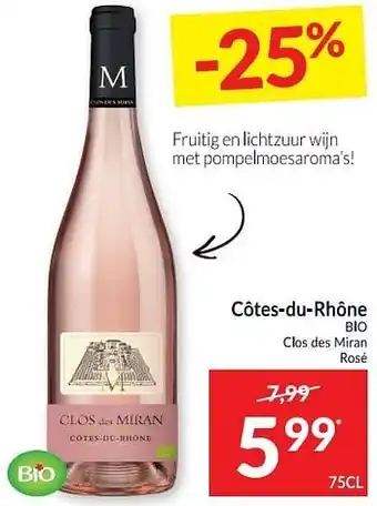Intermarché Côtes-du-rhône bio clos des miran rosé aanbieding