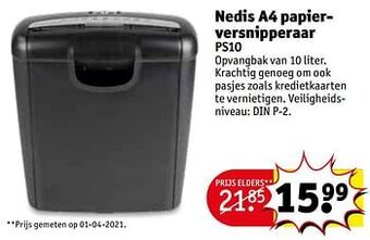Kruidvat Nedis a4 papierversnipperaar ps10 aanbieding