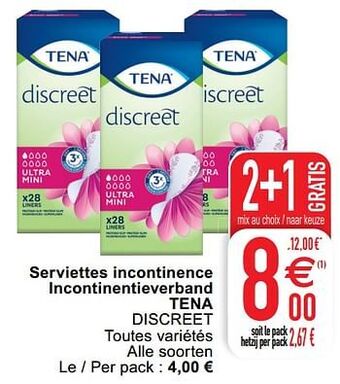 Serviettes incontinence incontinentieverband tena discreet