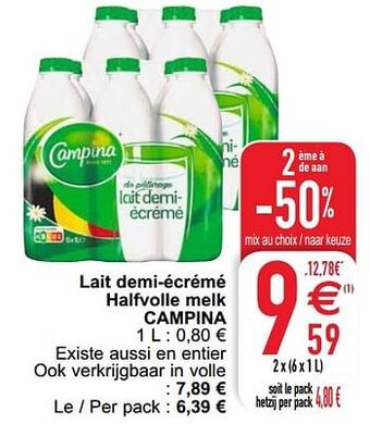 Cora Lait demi-écrémé halfvolle melk campina aanbieding