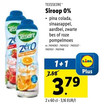 Lidl Teisseire Siroop 0% aanbieding