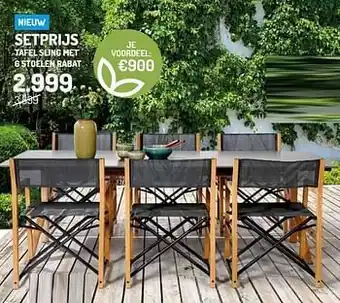 Oh Green Tafel sling met 6 stoelen rabat aanbieding