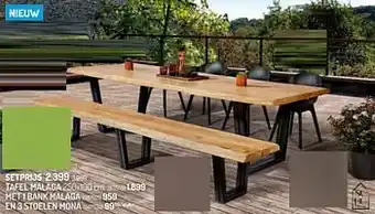 Oh Green Tafel malaga met 1 bank malaga en 3 stoelen mona aanbieding