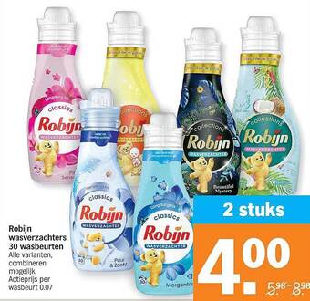 Albert Heijn Robijn Wasverzachters 30 Wasbeurten aanbieding