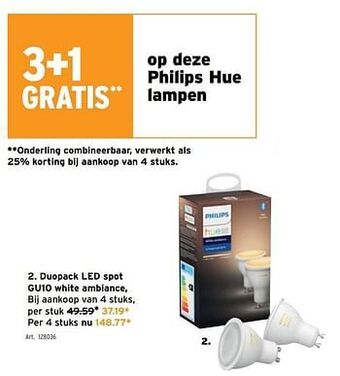 GAMMA Philips duopack led spot gu10 white ambiance aanbieding