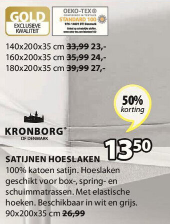 Jysk Kronborg Satijnen Hoeslaken aanbieding