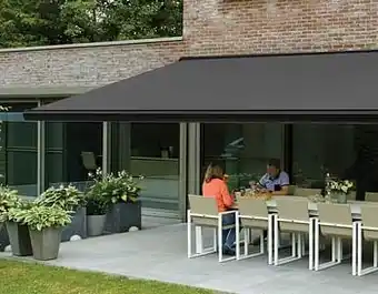 Zelfbouwmarkt Zonnetent Hawai Motor 4x3m Zwart Met Donkergrijze Doek Rechts aanbieding