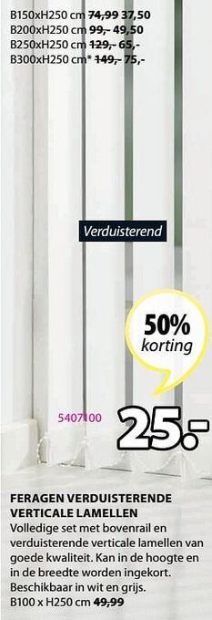 Jysk Feragen verduisterende verticale lamellen aanbieding