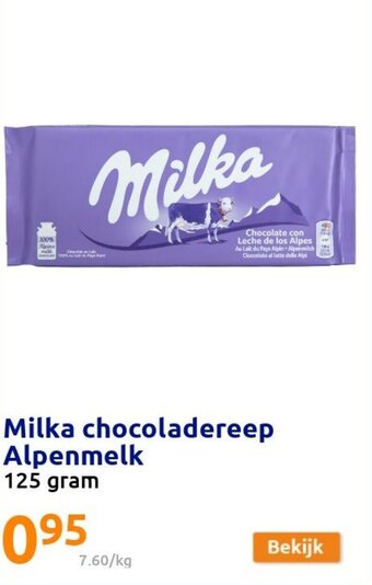 Action Milka chocoladereep Alpenmelk aanbieding