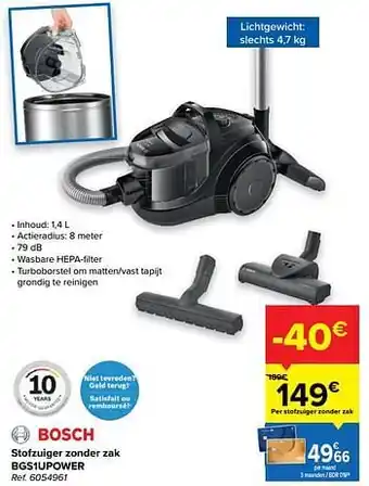 Carrefour Bosch stofzuiger zonder zak bgs1upower aanbieding