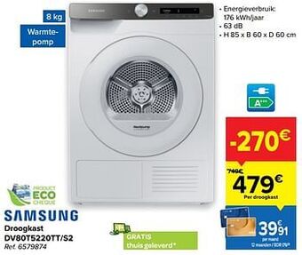 Carrefour Samsung droogkast dv80t5220tt-s2 aanbieding