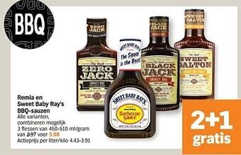 Albert Heijn Remia en sweet baby ray`s bbq-sauzen aanbieding