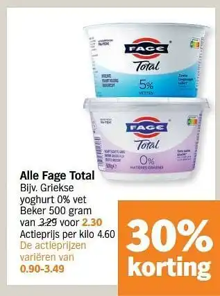 Albert Heijn Fage total griekse yoghurt 0% vet aanbieding