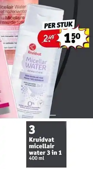 Kruidvat Kruidvat micellair water 3 in 1 aanbieding