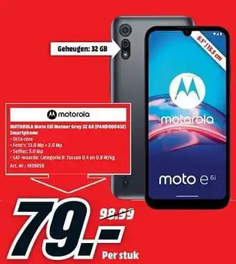 MediaMarkt Motorola moto e6i meteor grey 32 gb (pand0004se) smartphone aanbieding