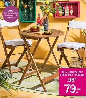 Xenos Tuin balkonset kreta met kussens aanbieding