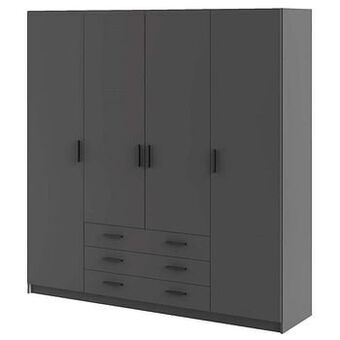Leen Bakker Kleerkast Sprint 4-deurs - antracietkleur - 200x196x50 cm - Leen Bakker aanbieding