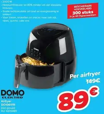 Carrefour Domo elektro airfryer do1061fr aanbieding