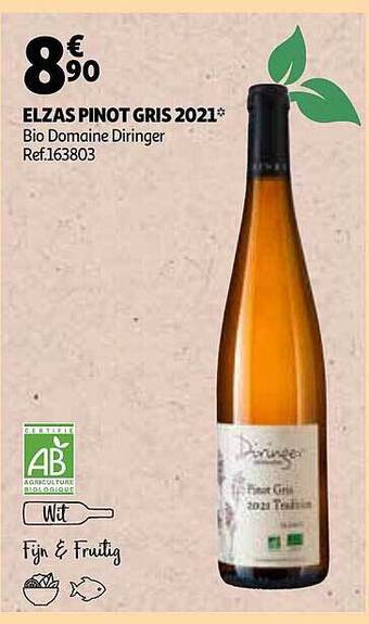 Auchan Elzas Pinot Gris 2021 Bio Domaine Diringer aanbieding