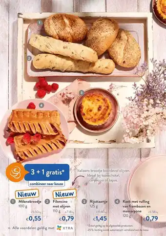 OKay Milanobroodje, Filoncino Met Olijven, Rijsttartje, Koek Met Vulling Van Frambozen En Mascarpone aanbieding