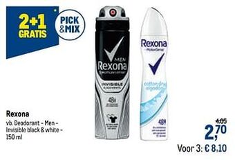 Makro Rexona deodorant - men - invisible black + white aanbieding
