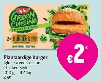 Delhaize Plantaardige burger iglo - green cuisine chicken style aanbieding