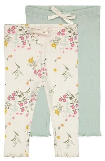 HEMA HEMA Baby Leggings Rib Bloemen - 2 Stuks Zand (zand) aanbieding