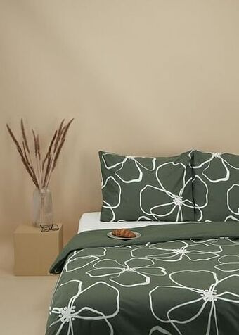 HEMA HEMA Dekbedovertrek Zacht Katoen Bloem Groen (groen) aanbieding
