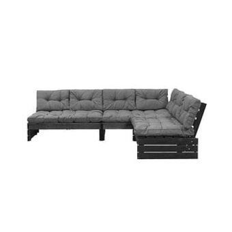 Leen Bakker Loungeset Lucca 3-delig - zwart - incl. grijze Florence kussens - Leen Bakker aanbieding