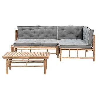 Loungeset Tarifa bamboe met kussens Mika - antraciet - 3-delig - Leen Bakker