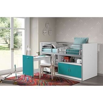 Leen Bakker Vipack halfhoogslaper Bonny, uitschuifbaar bureau - turquoise - 121x96x207 cm - Leen Bakker aanbieding