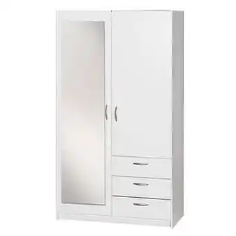 Leen Bakker Kleerkast Varia 2-deurs met spiegel - wit - 175x97x50 cm - Leen Bakker aanbieding