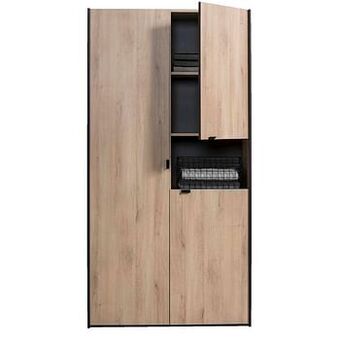 Leen Bakker Kleerkast Kai 3-deurs - eikenkleur/zwart - 191x98x56 cm - Leen Bakker aanbieding