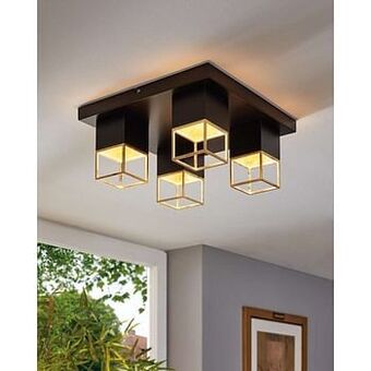 Leen Bakker EGLO plafondlamp Montebaldo 4-lichts - zwart/goud - Leen Bakker aanbieding