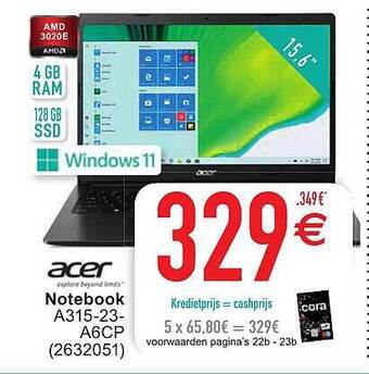 Cora Acer Notebook A315-23-a6cp aanbieding