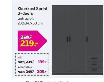 Leen Bakker Kleerkast Sprint 3-deurs aanbieding