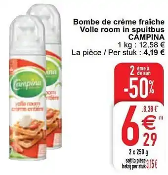 Cora Bombe de crème fraîche volle room in spuitbus campina 1kg aanbieding