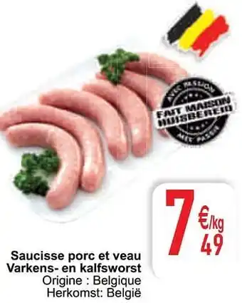 Cora Saucisse porc et veau varkens- en kalfsworst aanbieding