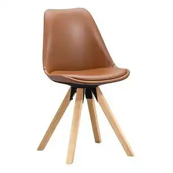 Leen Bakker Eetkamerstoel Senja - lederlook - cognac - naturel hout - Leen Bakker aanbieding