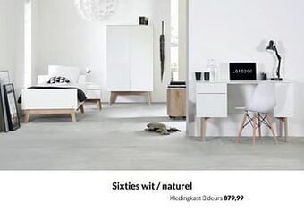 Sixties wit - naturel kledingkast 3 deurs