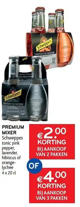 Alvo Premium mixer schweppes €2. 00 korting bij aankoop van 2 pakken aanbieding