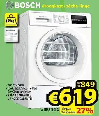 ElectroStock Bosch droogkast - sèche-linge wtr88te0fg aanbieding