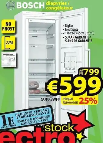 ElectroStock Bosch diepvries - congélateur gsn33vwep aanbieding