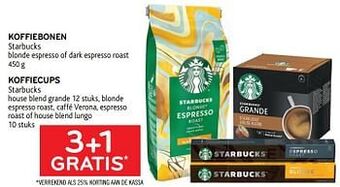Koffiebonen starbucks koffiecups starbucks 3+1 gratis