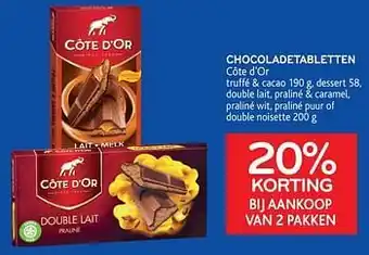 Alvo Chocoladetabletten côte d`or 20% korting bij aankoop van 2 pakken aanbieding