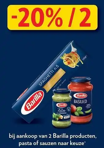 Alvo -20% - 2 bij aankoop van 2 barilla producten, pasta of sauzen naar keuze aanbieding