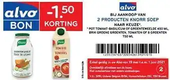 Alvo 1.50 korting bij aankoop van 2 producten knorr soep aanbieding