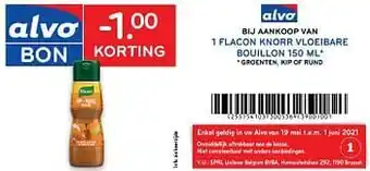 Alvo -1.00 korting bij aankoop van 1 flacon knorr vloeibare bouillon 150 ml* aanbieding